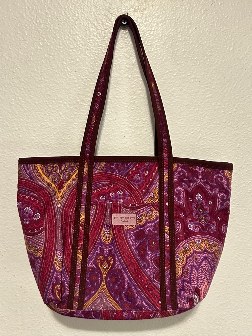 NEW ETRO Milano Profumi Paisley Velvet Tote Bag Purple Burgundy - Made in Italy